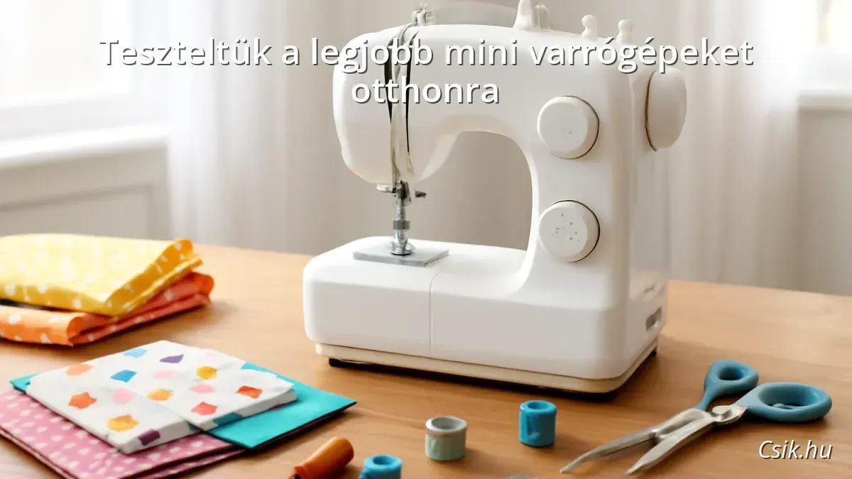 Mini varrógép otthoni használatra, színes anyagokkal és varróeszközökkel